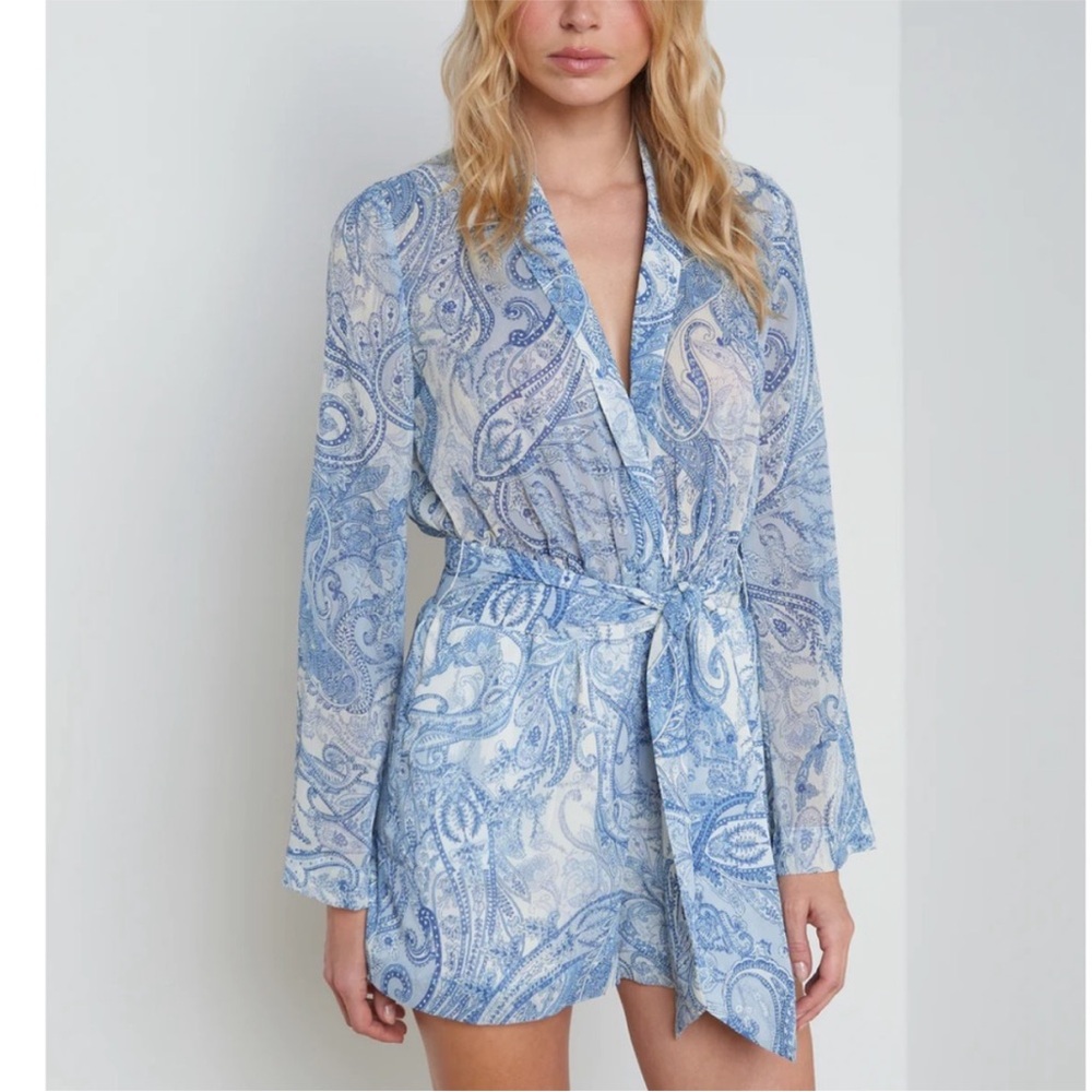 L’Agence Blue and White Paisley romper
